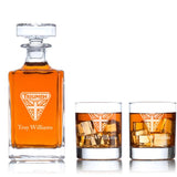 Custom Engraved Triumph Flag Logo - Personalized Classic Decanter Set with Whiskey Glasses
