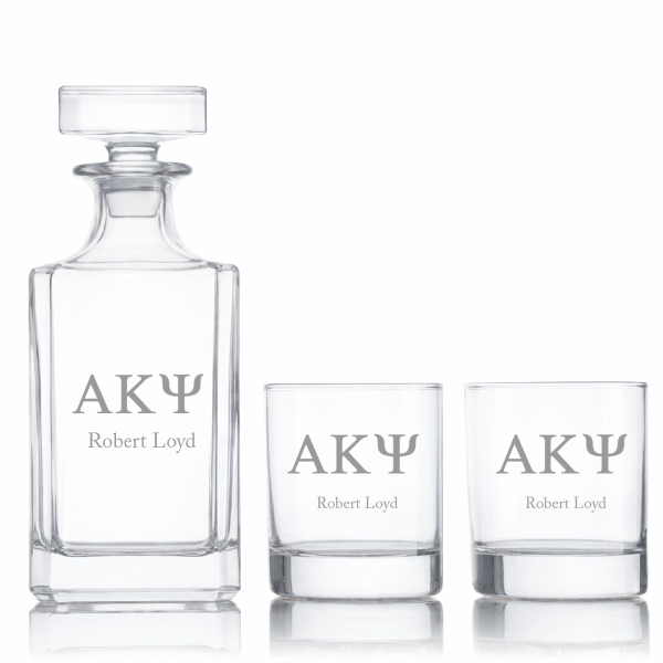 Custom Engraved Alpha Kappa Psi - Personalized Classic Decanter Set with Whiskey Glasses