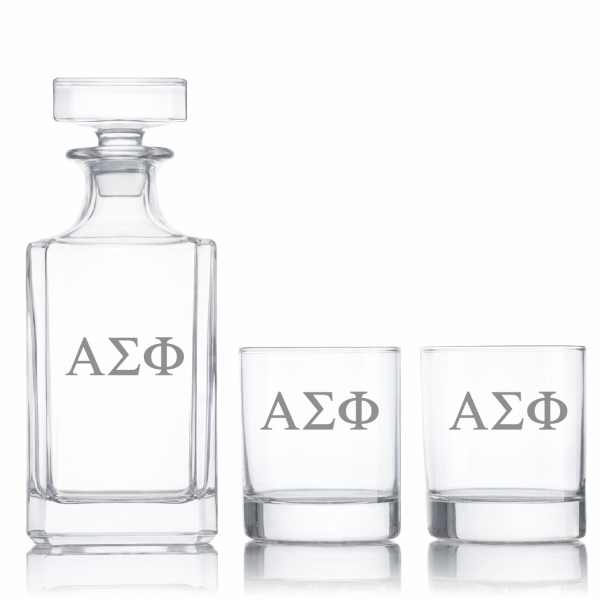 Custom Engraved Alpha Sigma Phi - Personalized Classic Decanter Set with Whiskey Glasses