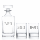 Custom Engraved Beta Theta Pi - Personalized Classic Decanter Set with Whiskey Glasses