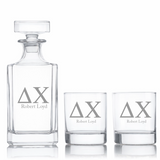 Custom Engraved Delta Chi - Personalized Classic Decanter Set with Whiskey Glasses