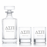Custom Engraved Delta Sigma Pi - Personalized Classic Decanter Set with Whiskey Glasses