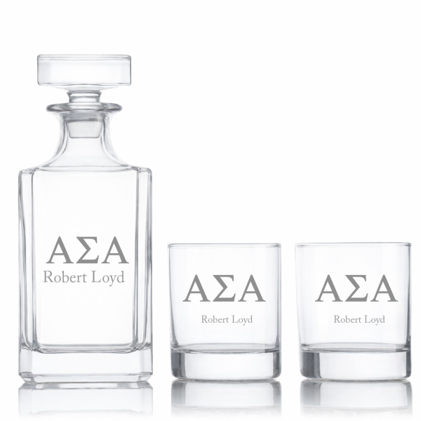 Custom Engraved Alpha Sigma Alpha - Personalized Classic Decanter Set with Whiskey Glasses