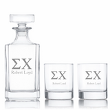 Custom Engraved Sigma Chi - Personalized Classic Decanter Set with Whiskey Glasses