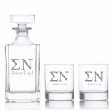 Custom Engraved Sigma Nu - Personalized Classic Decanter Set with Whiskey Glasses