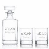 Custom Engraved Alpha Kappa Delta Phi - Personalized Classic Decanter Set with Whiskey Glasses