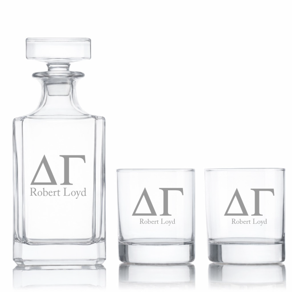 Custom Engraved Delta Gamma - Personalized Classic Decanter Set with Whiskey Glasses