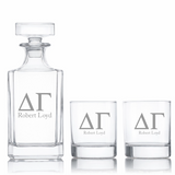 Custom Engraved Delta Gamma - Personalized Classic Decanter Set with Whiskey Glasses