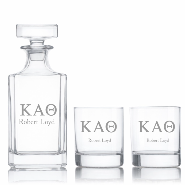 Custom Engraved Kappa Alpha Theta - Personalized Classic Decanter Set with Whiskey Glasses