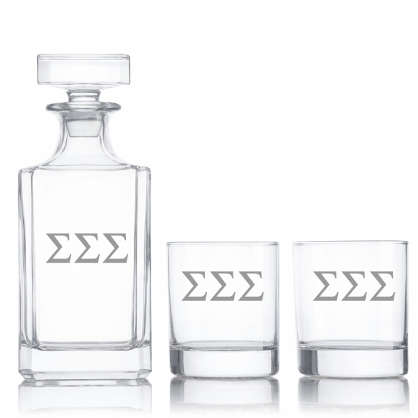 Custom Engraved Sigma Sigma Sigma - Personalized Classic Decanter Set with Whiskey Glasses
