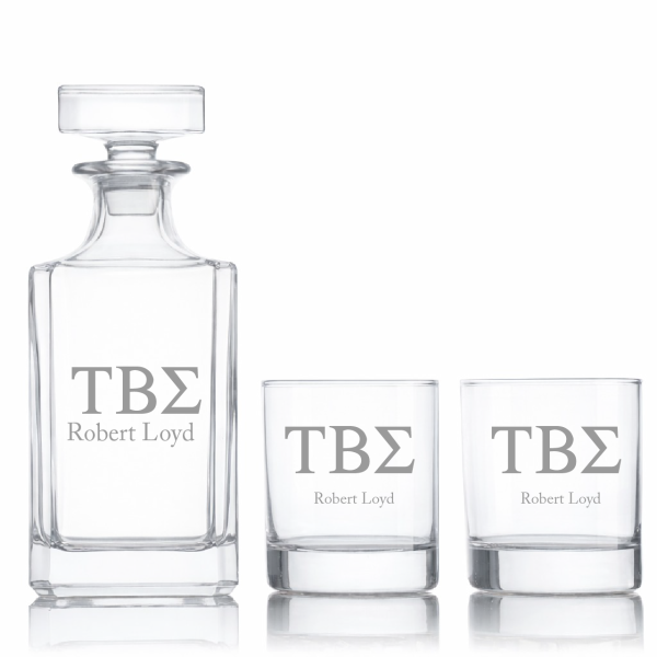 Custom Engraved Tau Beta Sigma - Personalized Classic Decanter Set with Whiskey Glasses