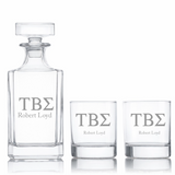 Custom Engraved Tau Beta Sigma - Personalized Classic Decanter Set with Whiskey Glasses