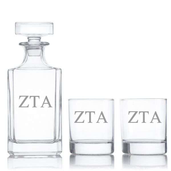 Custom Engraved Zeta Tau Alpha - Personalized Classic Decanter Set with Whiskey Glasses