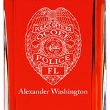 Custom Engraved Police Badges  - Personalized Whiskey Decanter Set In Wood Gift Box - Ocoee FL Police Badge