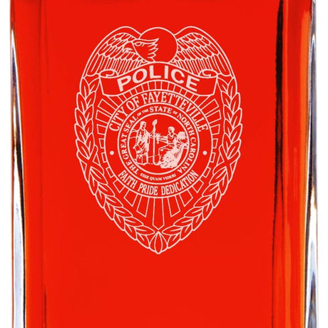 Custom Engraved - Police Badges - Personalized Whiskey Decanter In Wood Gift Box - Fayetteville NC Police Badge