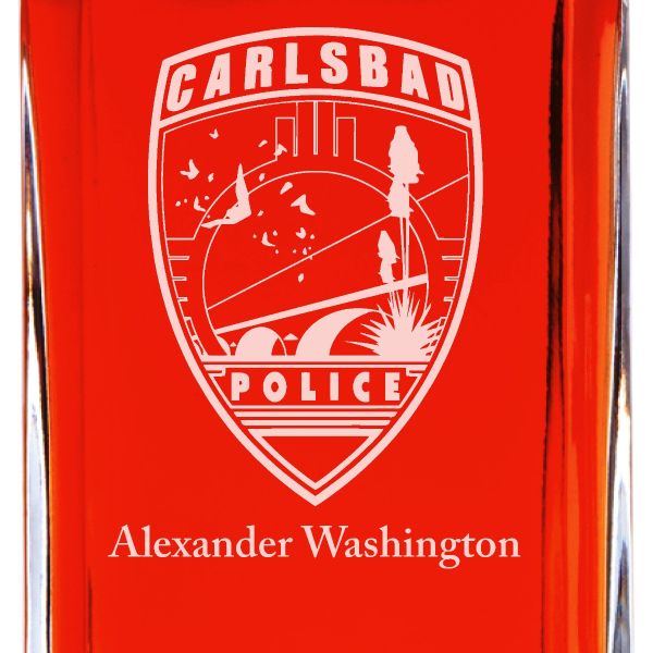 Custom Engraved Police Badges  - Personalized Whiskey Decanter Set In Wood Gift Box - Carlsbad NM Police Patch