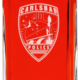 Custom Engraved Police Badges  - Personalized Whiskey Decanter Set In Wood Gift Box - Carlsbad NM Police Patch