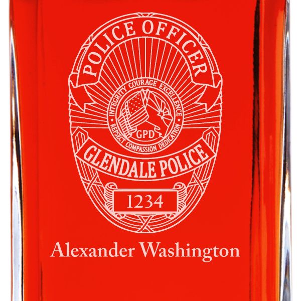 Custom Engraved - Police Badges - Personalized Whiskey Decanter In Wood Gift Box - Glendale CA Police Badge