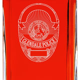 Custom Engraved Police Badges  - Personalized Whiskey Decanter Set In Wood Gift Box - Glendale CA Police Badge