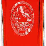 Custom Engraved Police Badges  - Personalized Whiskey Decanter Set In Wood Gift Box - Caldwell ID Police Badge