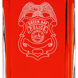 Custom Engraved Police Badges  - Personalized Whiskey Decanter Set In Wood Gift Box - Green Bay WI Police Badge