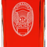 Custom Engraved Police Badges  - Personalized Whiskey Decanter Set In Wood Gift Box - Durango CO Police Badge