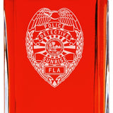 Custom Engraved - Police Badges - Personalized Whiskey Decanter In Wood Gift Box - Sunrise FL Detective Police Badge