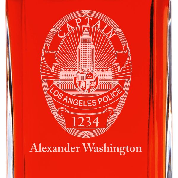 Custom Engraved Police Badges  - Personalized Whiskey Decanter Set In Wood Gift Box - LA Captain Police Badge