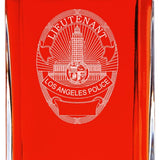 Custom Engraved Police Badges  - Personalized Whiskey Decanter Set In Wood Gift Box - LA Lieutenant Police Badge