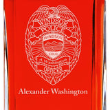 Custom Engraved Police Badges  - Personalized Whiskey Decanter Set In Wood Gift Box - Windsor CO Police Badge