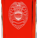 Custom Engraved Police Badges  - Personalized Whiskey Decanter Set In Wood Gift Box - Windsor CO Police Badge