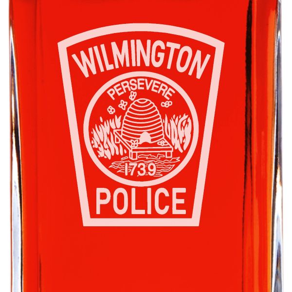Custom Engraved - Police Badges - Personalized Whiskey Decanter In Wood Gift Box - Wilmington Police Patch