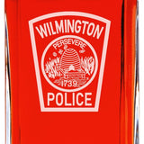 Custom Engraved Police Badges - Personalized Whiskey Decanter Set In Wood Gift Box - Wilmington Police Patch