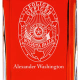 Custom Engraved Police Badges  - Personalized Whiskey Decanter Set In Wood Gift Box - Wichita Falls TX Police Badge