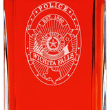 Custom Engraved Police Badges  - Personalized Whiskey Decanter Set In Wood Gift Box - Wichita Falls TX Police Badge