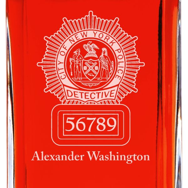 Custom Engraved Police Badges  - Personalized Whiskey Decanter Set In Wood Gift Box - City of New York Police Detective Badge