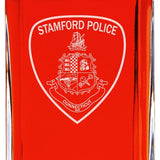 Custom Engraved - Police Badges - Personalized Whiskey Decanter In Wood Gift Box - Stamford CT Police Patch