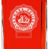 Custom Engraved - Police Badges - Personalized Whiskey Decanter In Wood Gift Box - Newark NJ Police Detective Badge