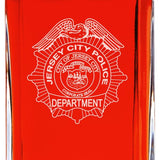 Custom Engraved Police Badges  - Personalized Whiskey Decanter Set In Wood Gift Box - Jersey City Police Badge
