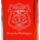 Custom Engraved Police Badges  - Personalized Whiskey Decanter Set In Wood Gift Box - Hartford CT Police Badge