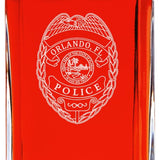 Custom Engraved Police Badges  - Personalized Whiskey Decanter Set In Wood Gift Box - Orlando FL Police Badge