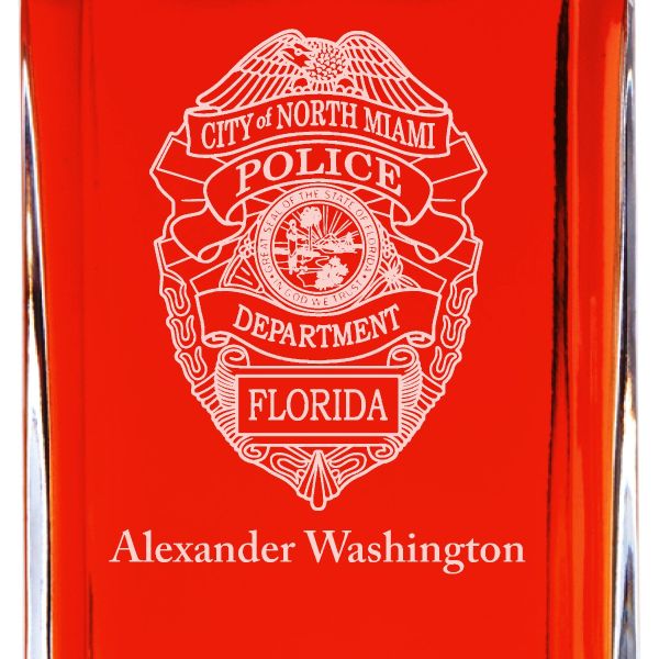 Custom Engraved Police Badges  - Personalized Whiskey Decanter Set In Wood Gift Box - North Miami Police Badge