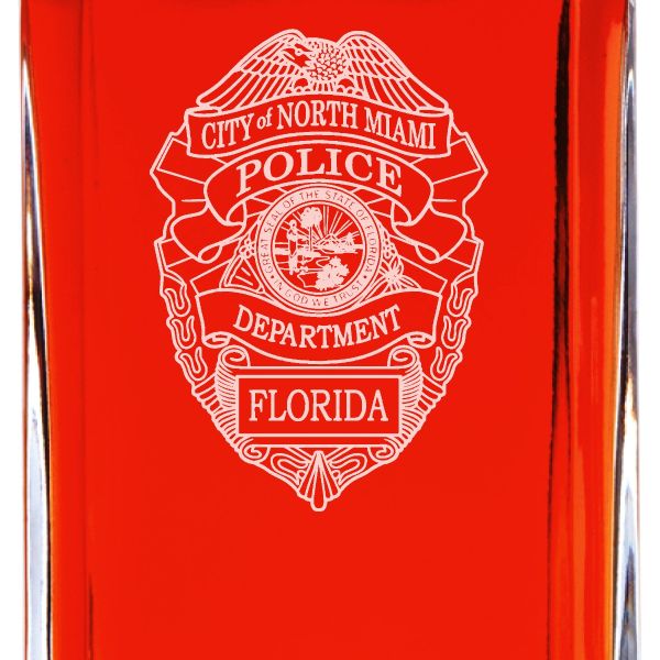 Custom Engraved Police Badges  - Personalized Whiskey Decanter Set In Wood Gift Box - North Miami Police Badge