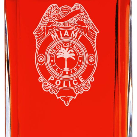 Custom Engraved - Police Badges - Personalized Whiskey Decanter In Wood Gift Box - Miami Police Badge