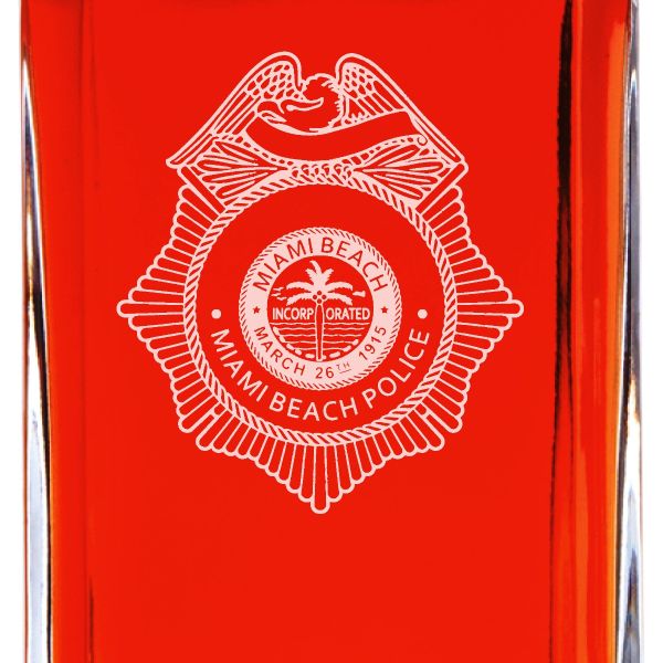 Custom Engraved Police Badges  - Personalized Whiskey Decanter Set In Wood Gift Box - Miami Beach Police Badge