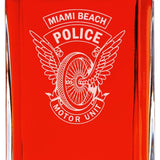 Custom Engraved Police Badges  - Personalized Whiskey Decanter Set In Wood Gift Box - Miami Police Motor Unit Winged Wheel