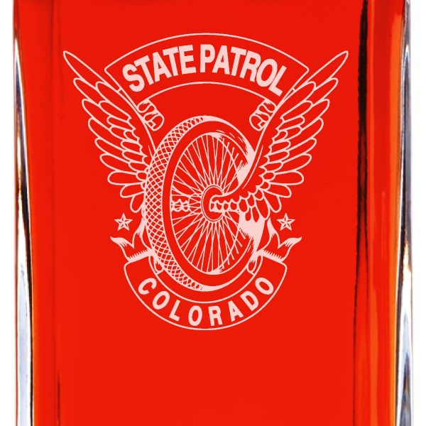 Custom Engraved Police Badges  - Personalized Whiskey Decanter Set In Wood Gift Box - State Patrol Colorado Winged Wheel