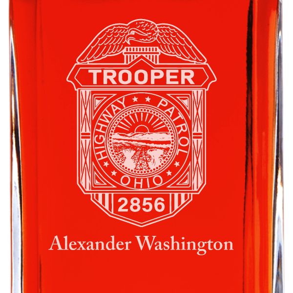 Custom Engraved Police Badges  - Personalized Whiskey Decanter Set In Wood Gift Box - Highway Patrol Ohio Patch