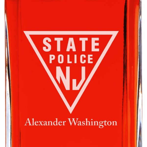 Custom Engraved Police Badges  - Personalized Whiskey Decanter Set In Wood Gift Box - New Jersey State Police Patch