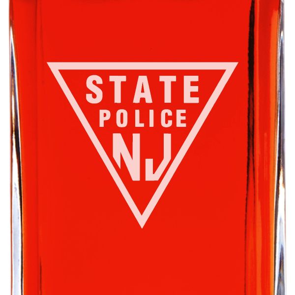 Custom Engraved Police Badges  - Personalized Whiskey Decanter Set In Wood Gift Box - New Jersey State Police Patch